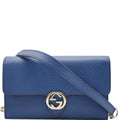 GUCCI Dollar Interlocking G Calfskin Leather Chain Wallet Crossbody Bag Blue 510314