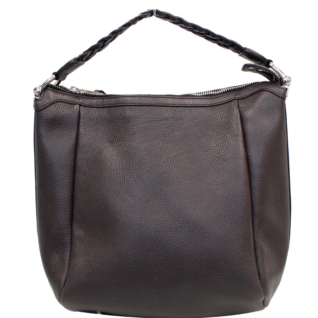 GUCCI Bamboo Bar Grained Calfskin Hobo Bag Dark Brown 336655
