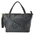 GUCCI Soho Tassel Pebbled Leather Top Handle Crossbody Bag Black 369176