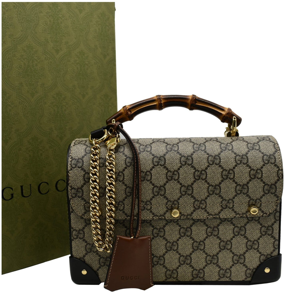 GUCCI Padlock Small GG Supreme Bamboo Top Handle Shoulder Bag Beige 603221