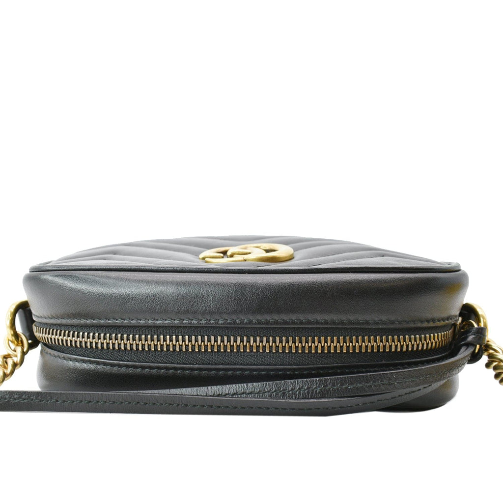 GUCCI GG Marmont Matelasse Mini Leather Crossbody Bag Black 448065