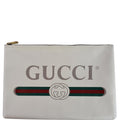 GUCCI Pebbled Leather Medium Logo Portfolio Clutch White 500984 - Last Call