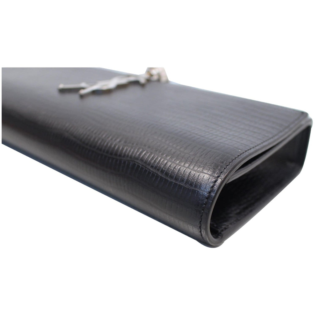 YVES SAINT LAURENT Classic Kate Monogram Tassel Embossed Leather Clutch Black