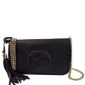 GUCCI Soho Chain Flap Leather Shoulder Bag Black 536224