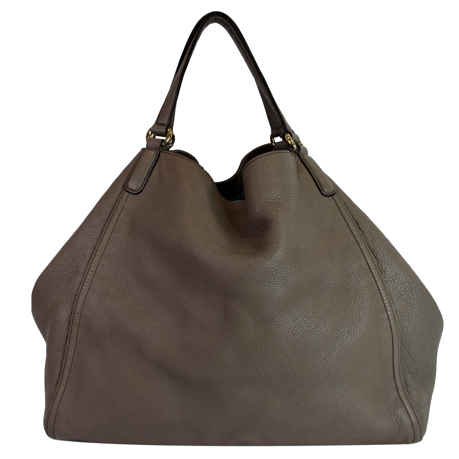 GUCCI Soho Top Handle Pebbled Leather Tote Bag Taupe 282308