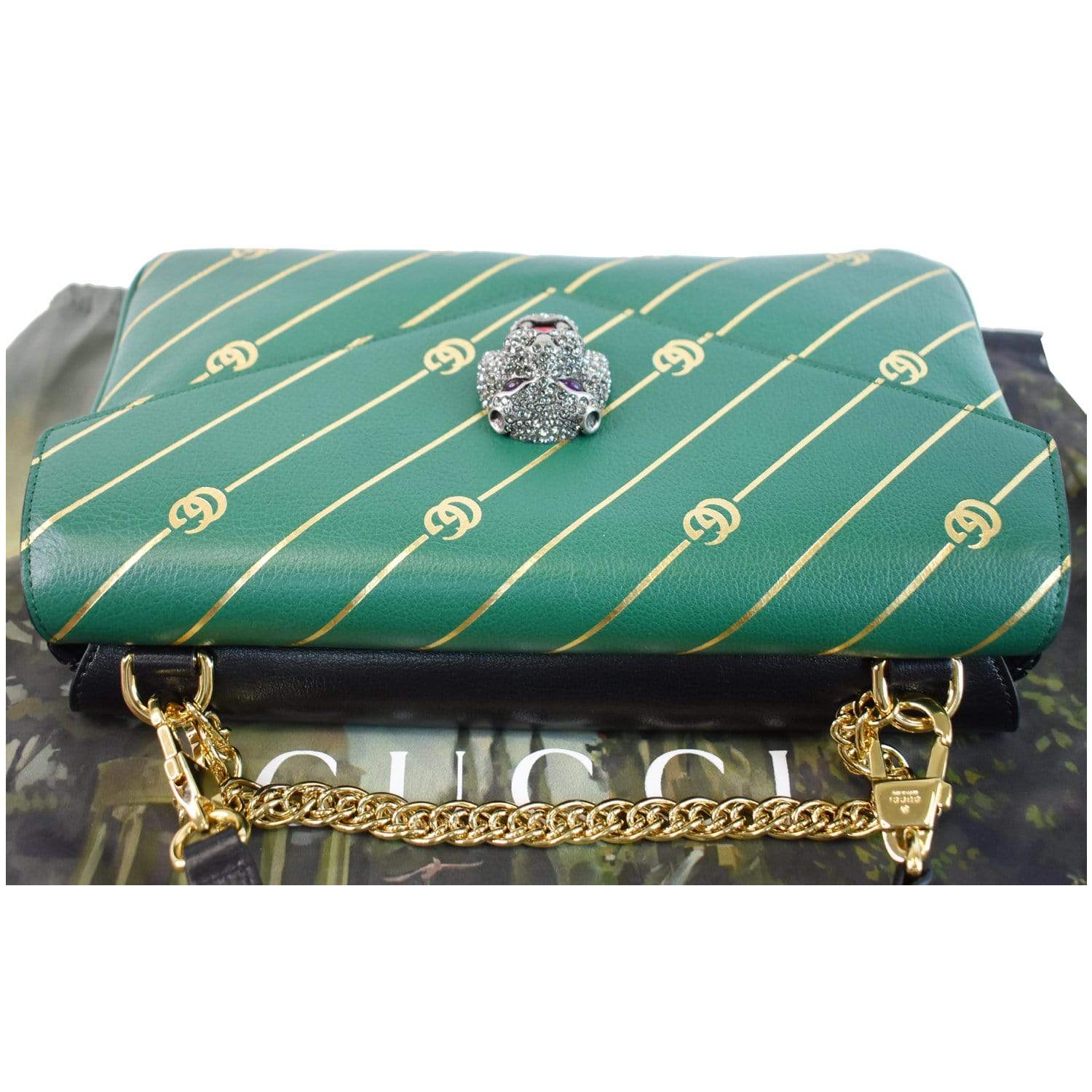 GUCCI Thiara Medium Double Smooth Leather Shoulder Bag Green/Black 524822