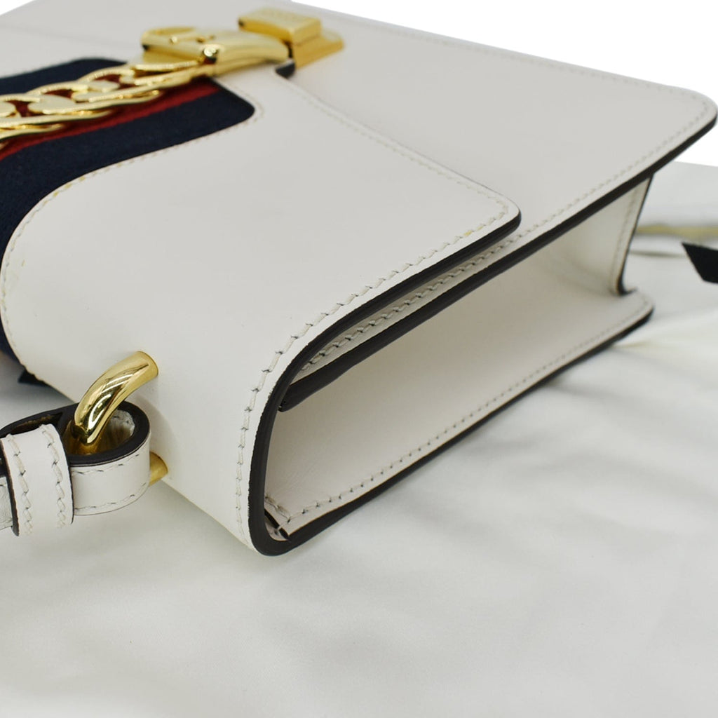Gucci Sylvie Small Leather Shoulder Bag White 421882