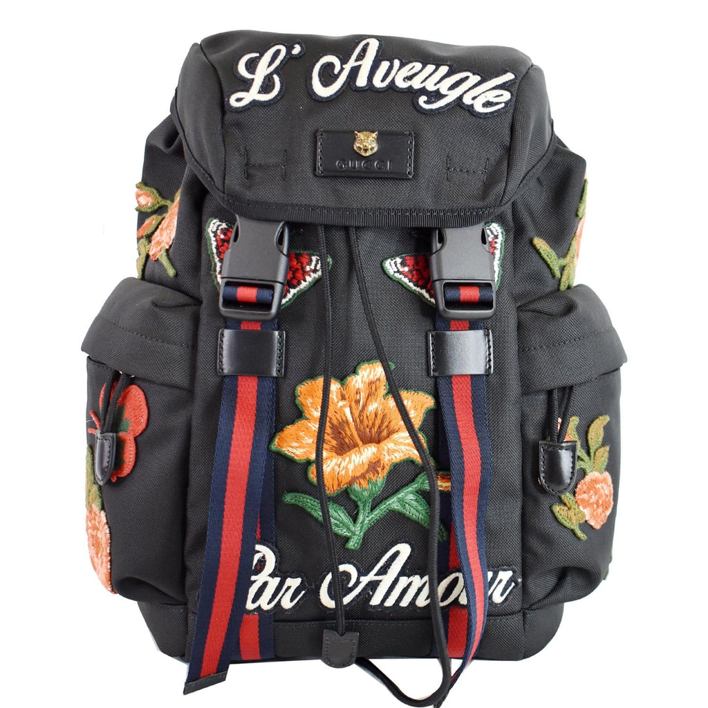 GUCCI Techno Embroidery Fabric Backpack Bag Black 478327