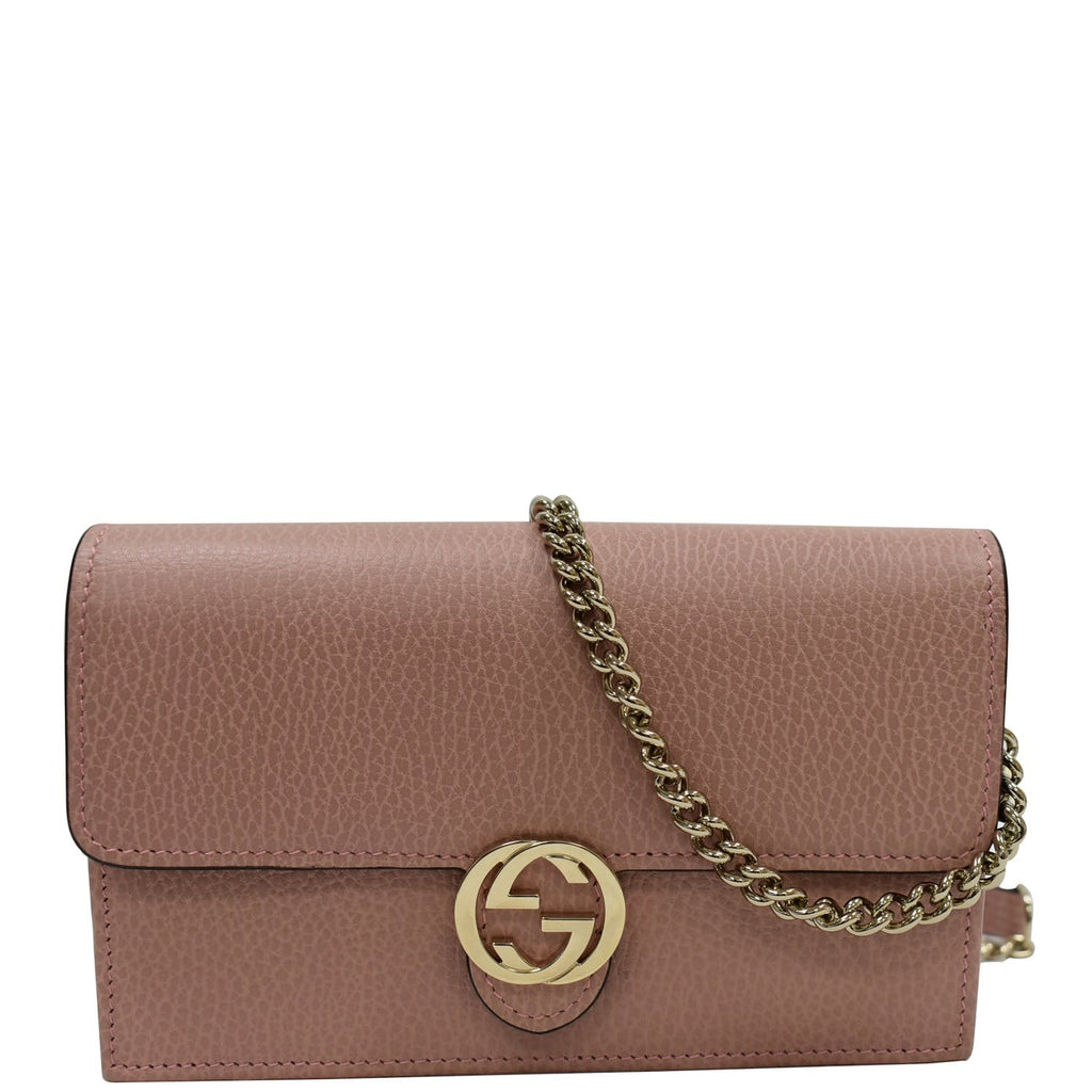 GUCCI Dollar Interlocking G Leather Chain Wallet Soft Pink 510314