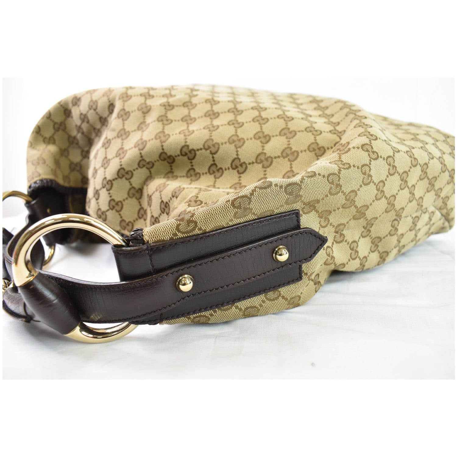 GUCCI Horsebit GG Canvas Large Hobo Bag Beige