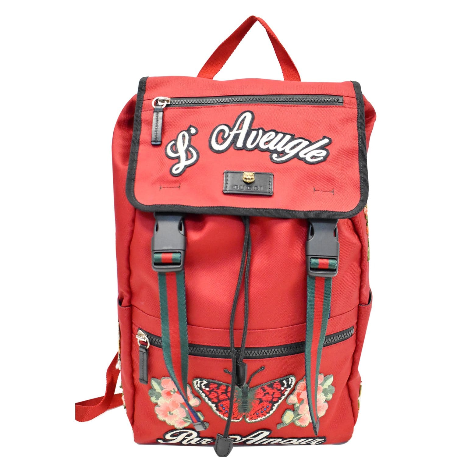 GUCCI Techno Embroidered Canvas Web Backpack Bag Red 45098