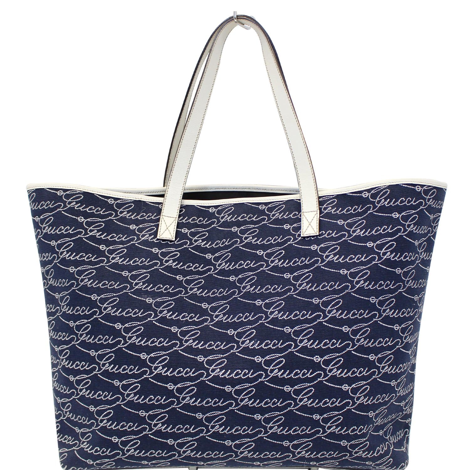 GUCCI Large Blue Canvas White Script Tote Bag 257245