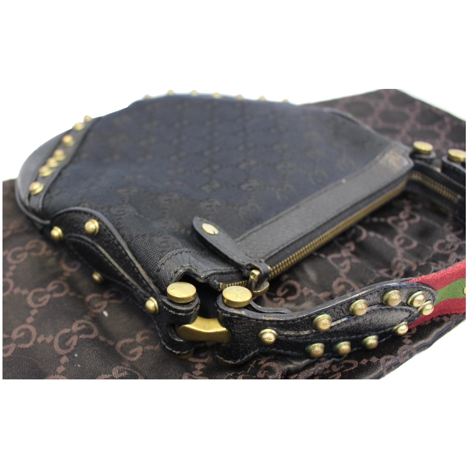 Gucci Pelham Small GG Canvas Studded Shoulder Bag Black