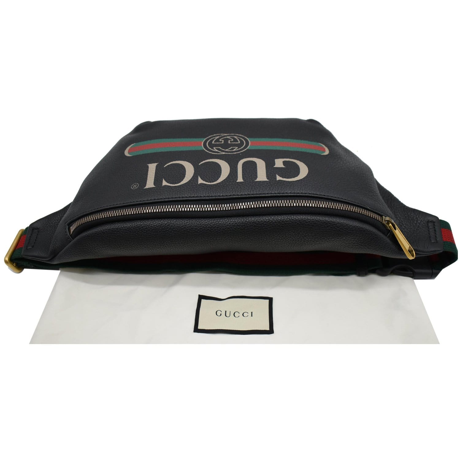 GUCCI Print Medium Leather Belt Waist Bum Bag Black 530412