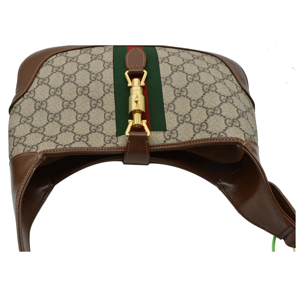 GUCCI Jackie 1961 Small GG Supreme Canvas Leather Hobo Bag Beige 636706