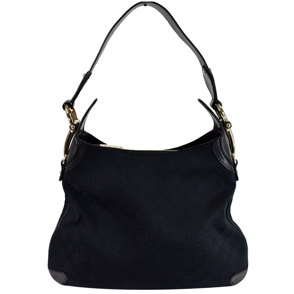GUCCI Creole Monogram Leather Hobo Bag Black 145826