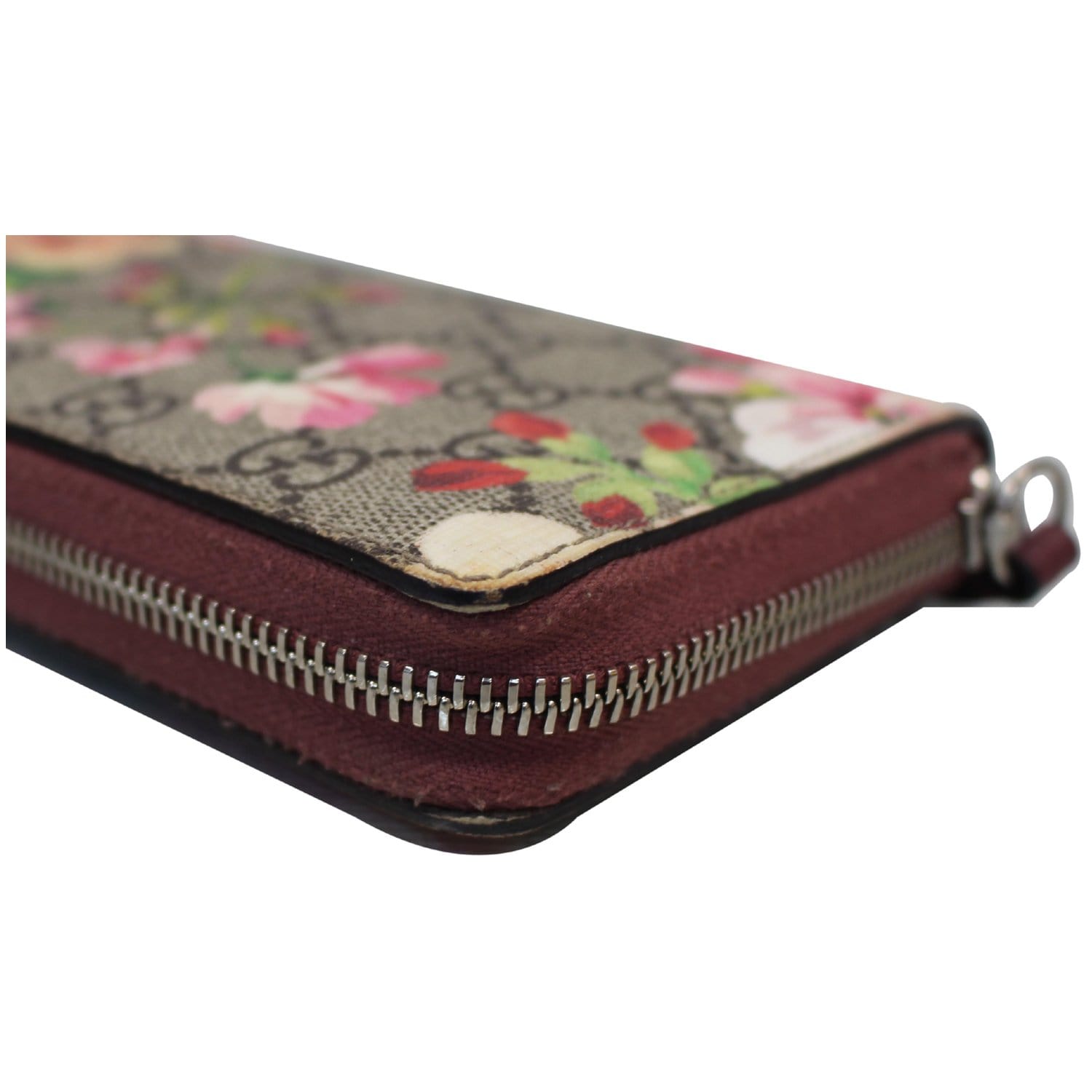 GUCCI GG Blooms Supreme Canvas Zip Around Wallet Beige/Ebony 404071