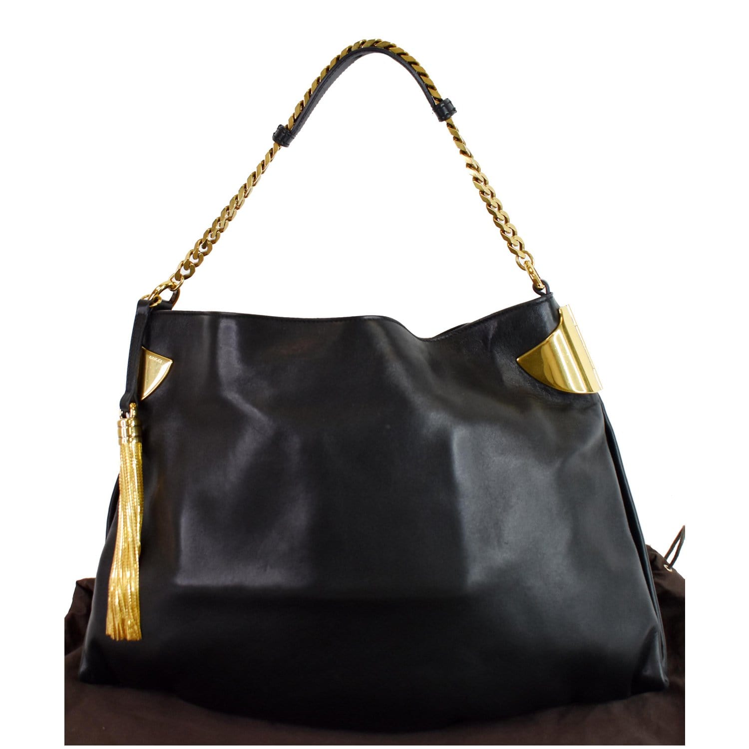 GUCCI 1970 Medium Leather Shoulder Bag Black 290682