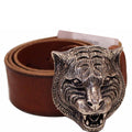 GUCCI Feline Buckle Calfskin Leather Belt Brown Size 75.30 - Last Call