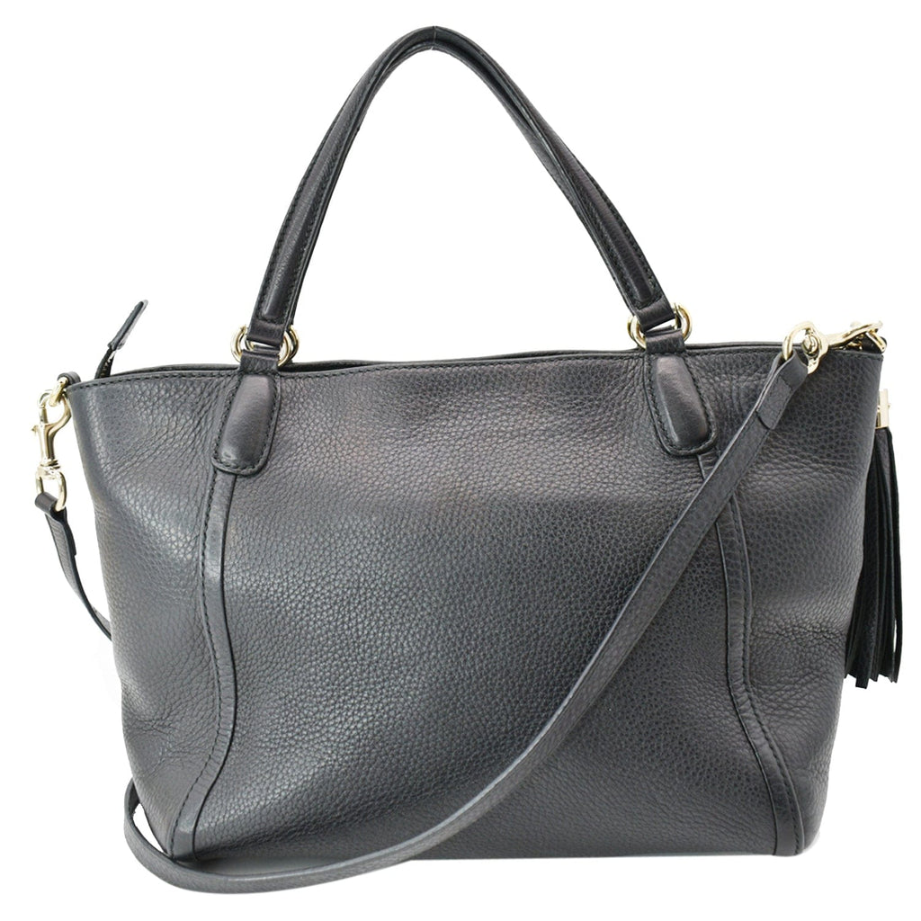 GUCCI Soho Tassel Pebbled Leather Top Handle Crossbody Bag Black 369176