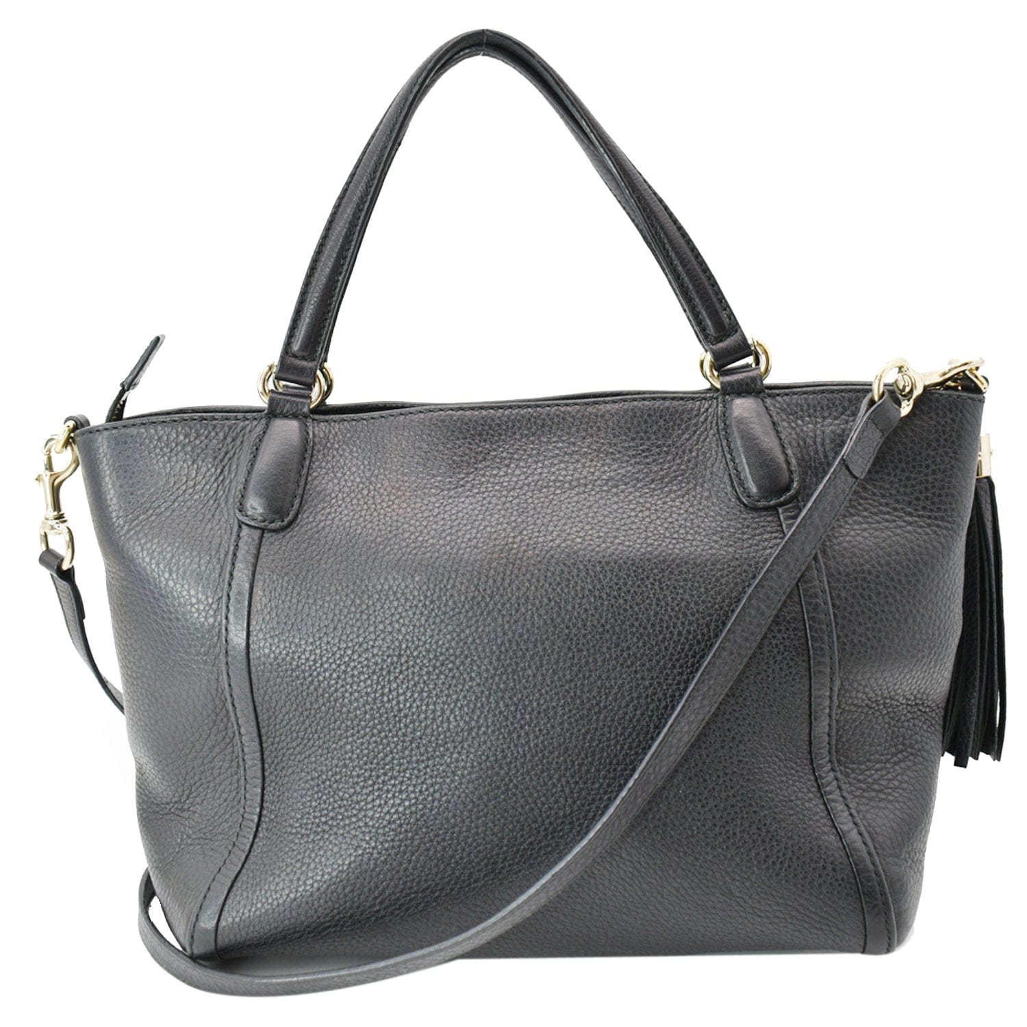 GUCCI Soho Tassel Pebbled Leather Top Handle Crossbody Bag Black 369176