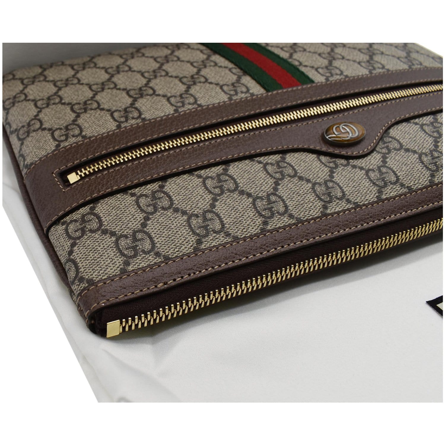 GUCCI Large Ophidia GG Supreme Monogram Leather Pouch Clutch Bag Beige 517551