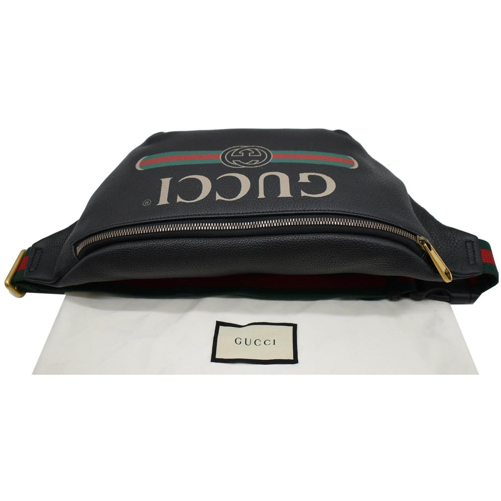 GUCCI Print Medium Leather Belt Waist Bum Bag Black 530412