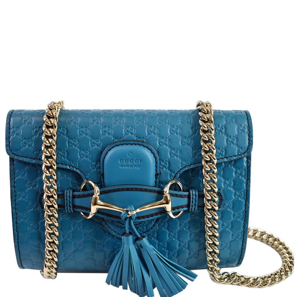 GUCCI Emily Mini Micro GG Guccissima Leather Shoulder Bag Teal