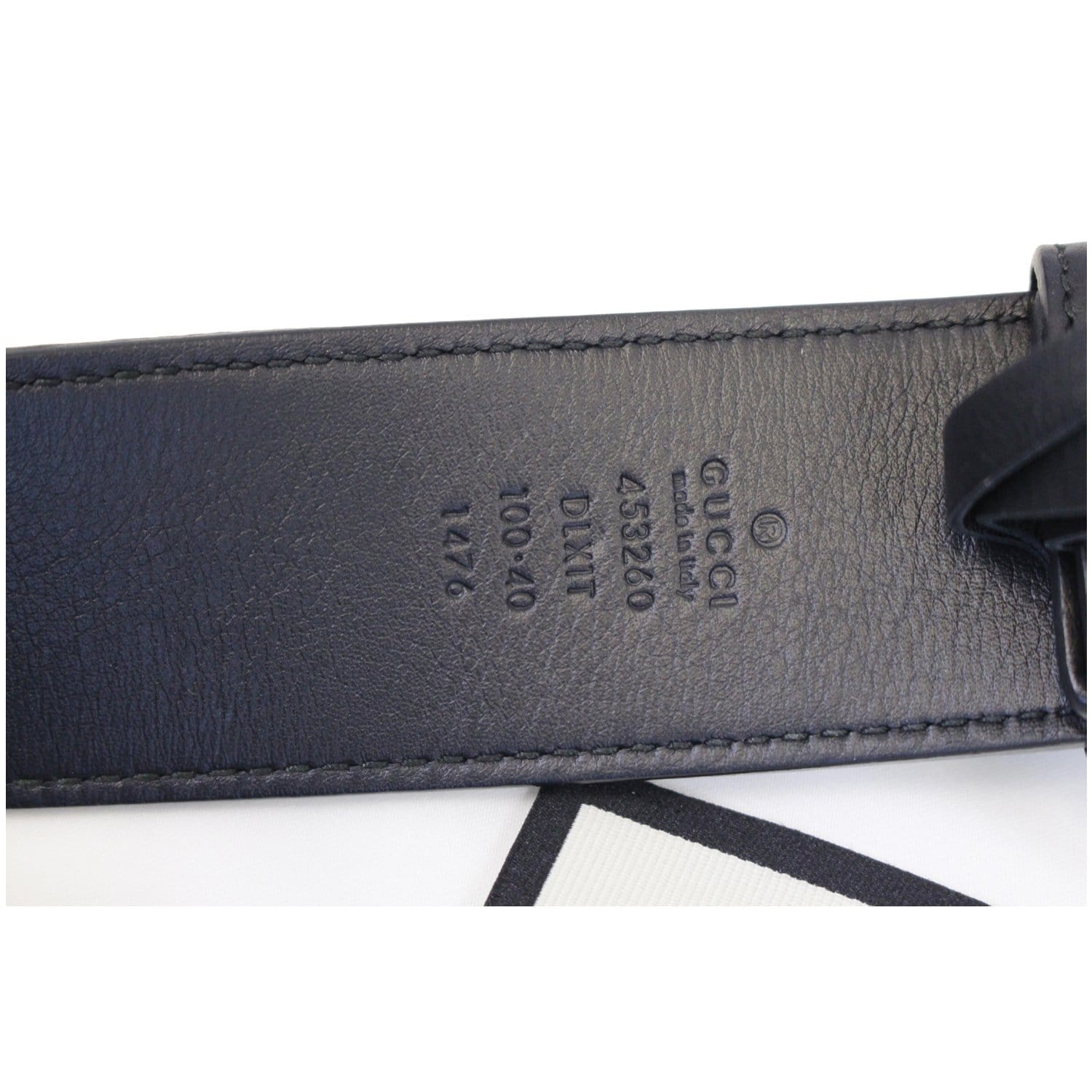 GUCCI Pearl Double G Black Leather Belt Size 100.40 Black