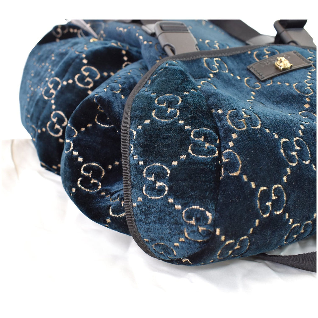 GUCCI Medium GG Monogram Velvet Classic Backpack Dark Blue 574923