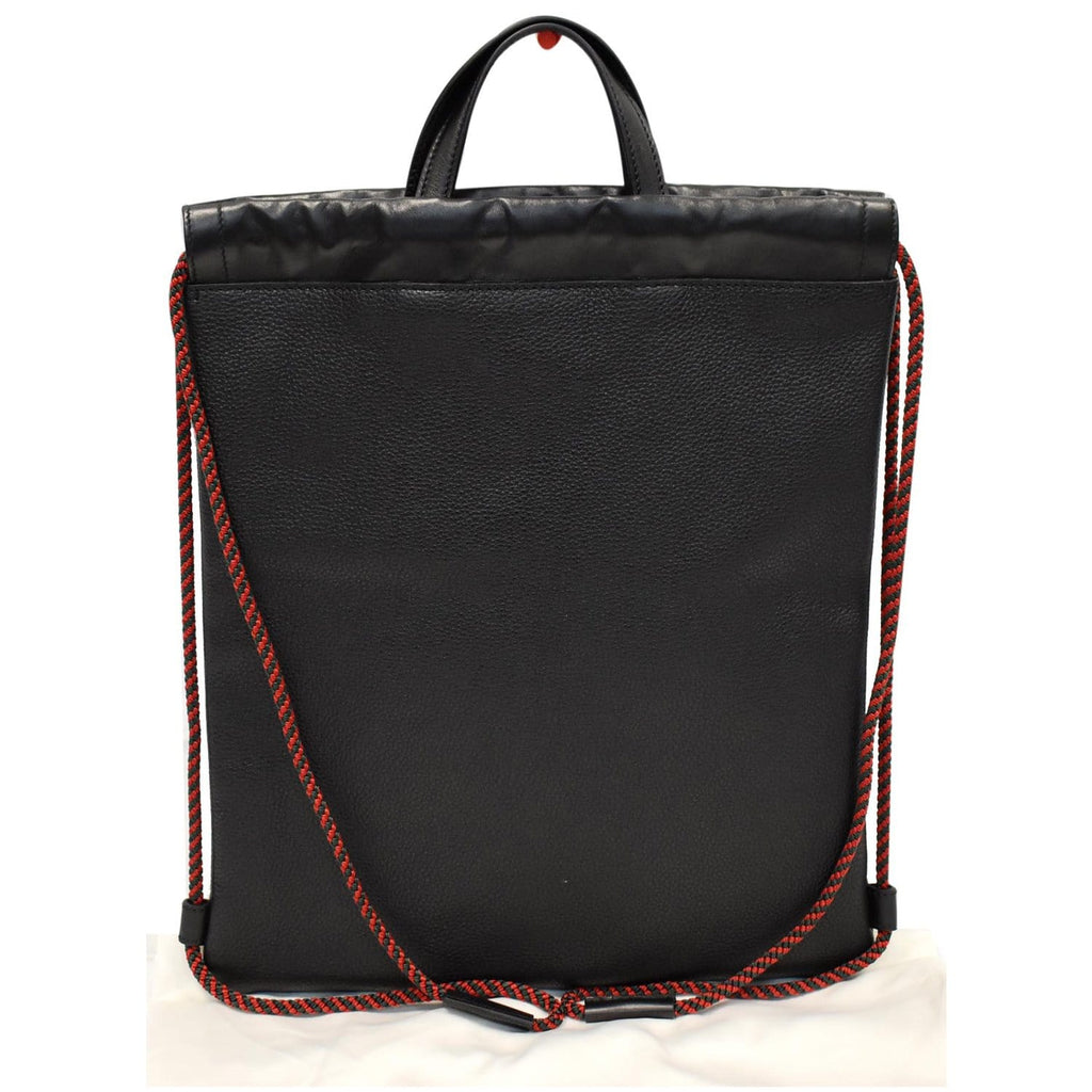 GUCCI Logo Print Calfskin Leather Drawstring Backpack Bag Black 523586