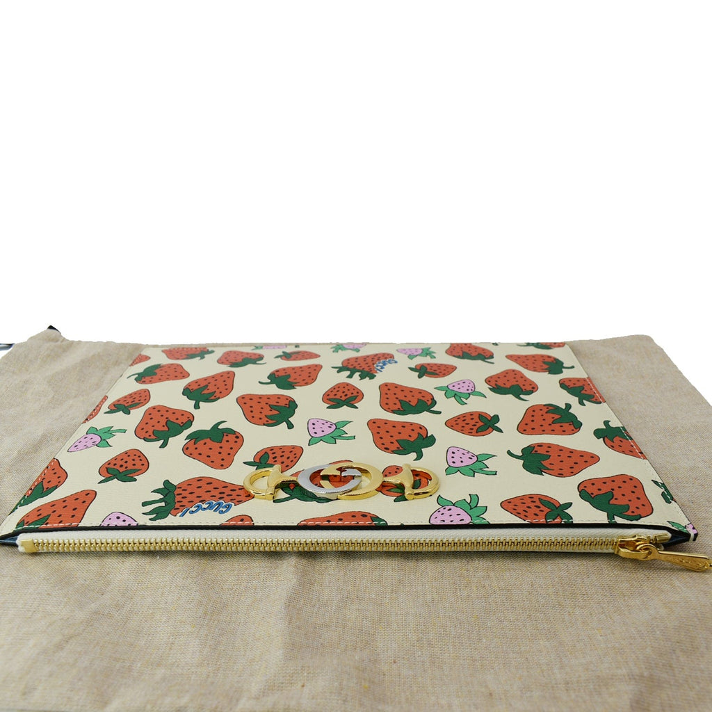GUCCI Zumi Strawberry Printed Leather Pouch Multicolor 570728