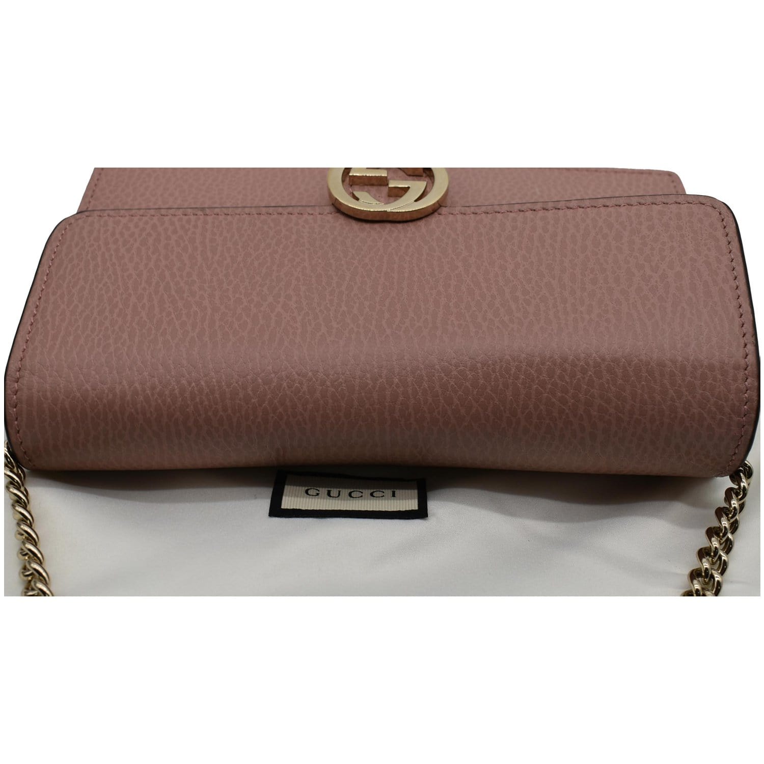 GUCCI Dollar Interlocking G Calfskin Leather Chain Wallet Crossbody Bag Soft Pink 510314