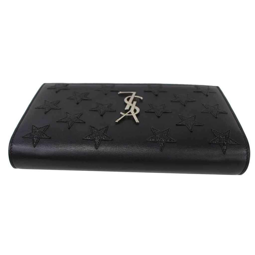 YVES SAINT LAURENT Kate Stars Leather Chain Clutch Crossbody Bag Black