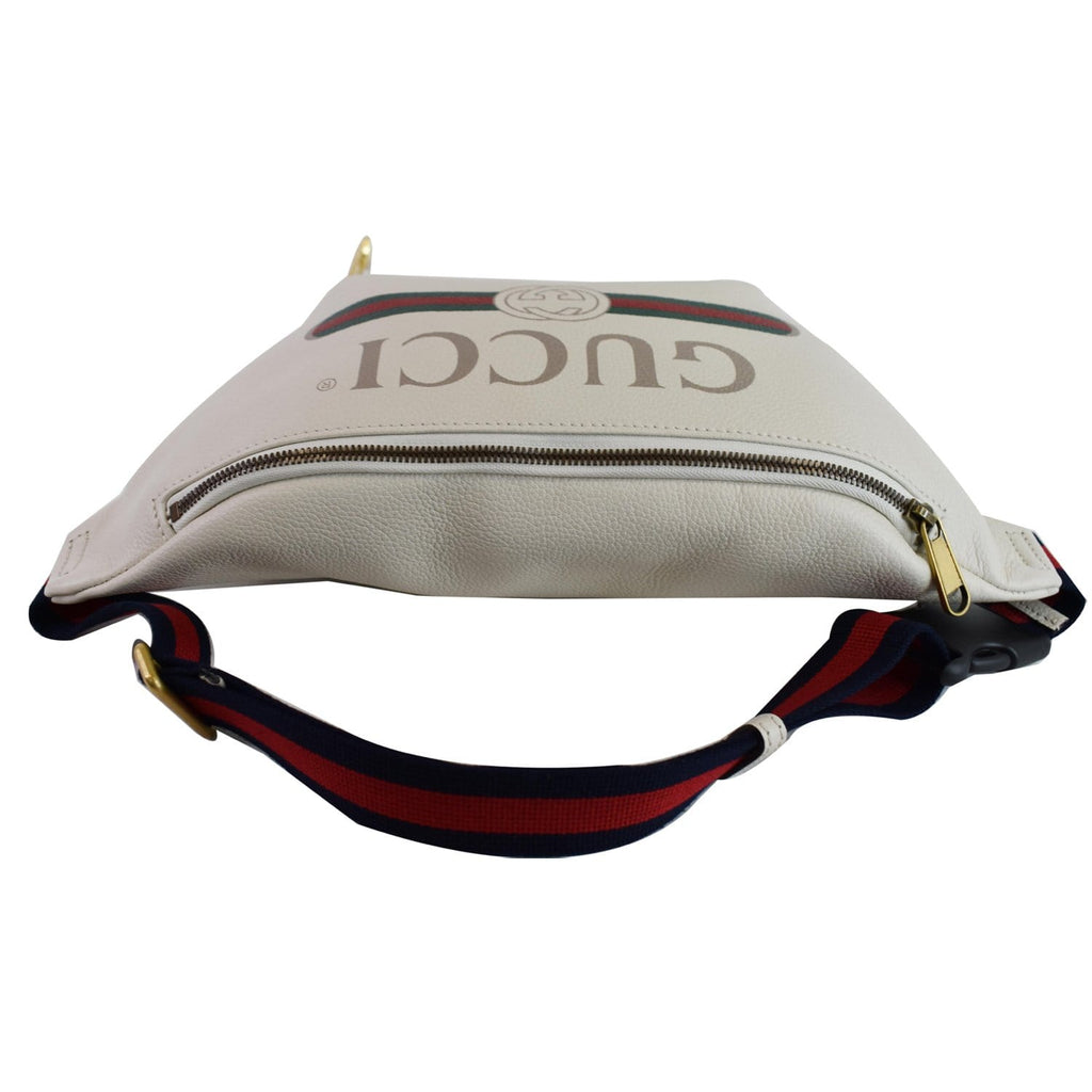 GUCCI Print Leather Medium Belt Waist Bum Bag White 530412