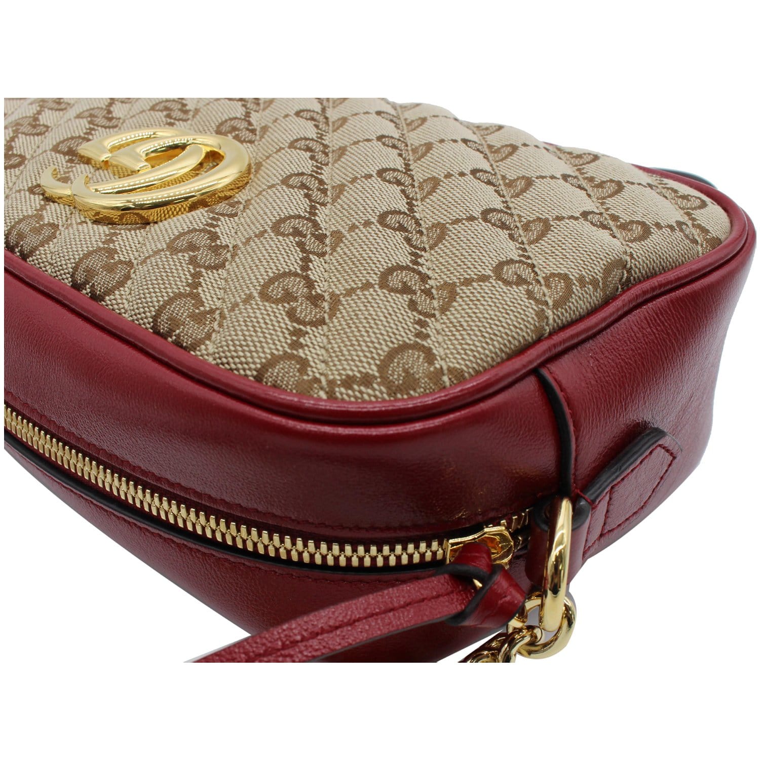 GUCCI GG Marmont Small Matelasse Canvas Leather Crossbody Bag Beige 447632