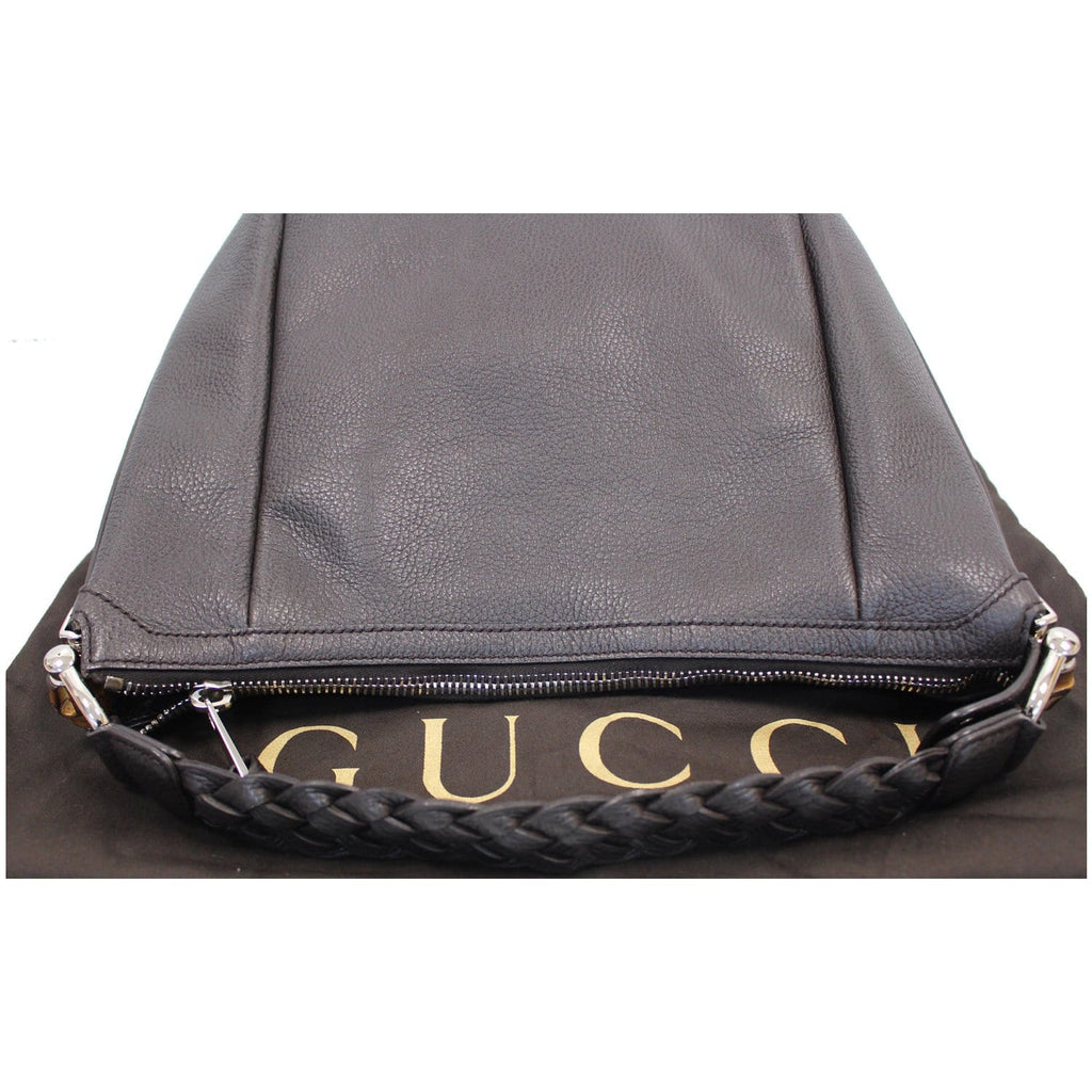 GUCCI Bamboo Bar Grained Calfskin Hobo Bag Dark Brown 336655