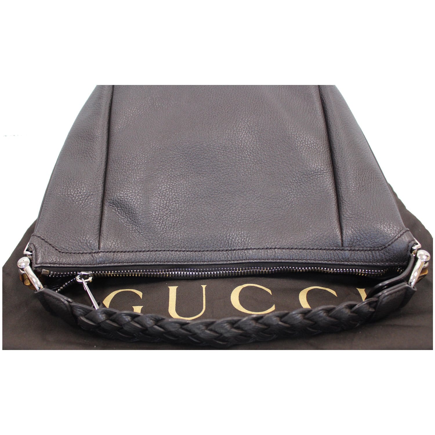 GUCCI Bamboo Bar Grained Calfskin Hobo Bag Dark Brown 336655