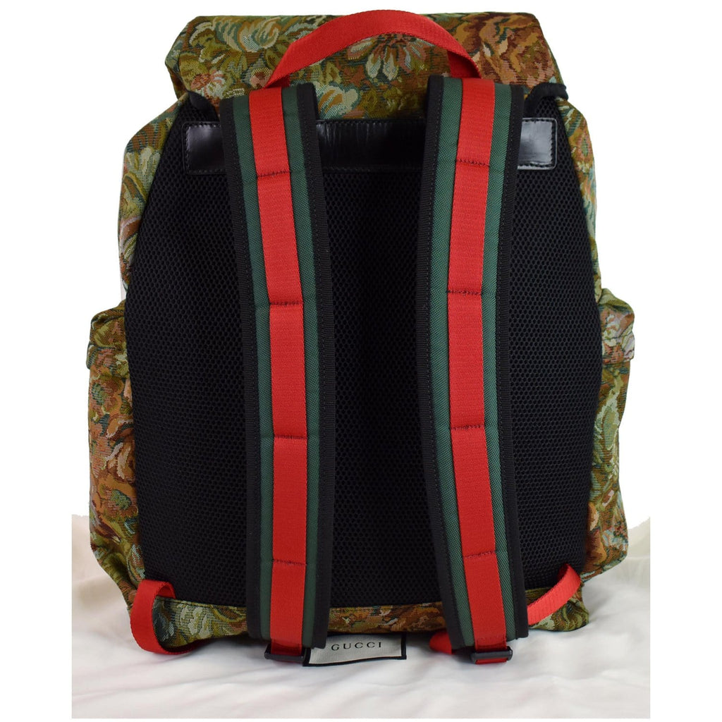 GUCCI Floral Brocade Leather Backpack Bag Green Multi 429037