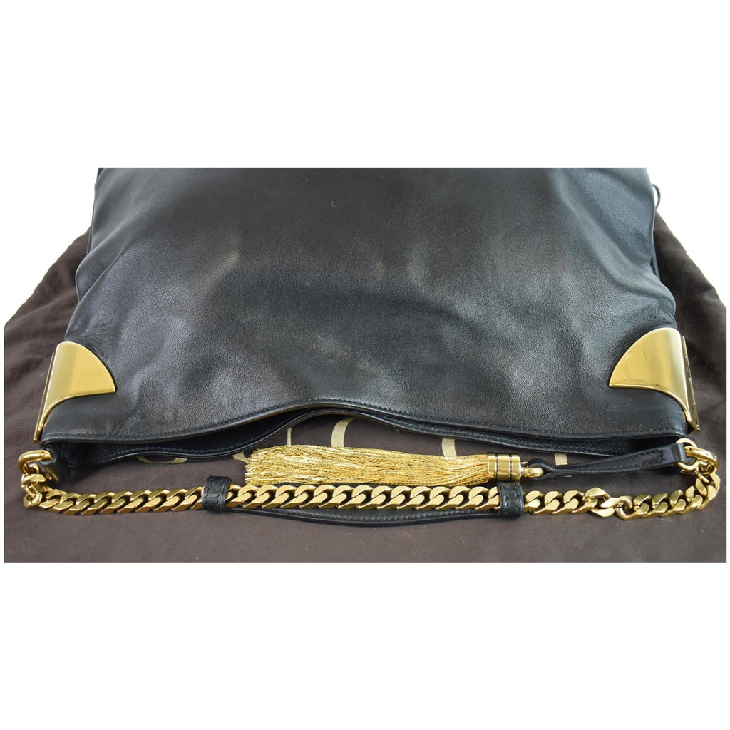 GUCCI 1970 Medium Leather Shoulder Bag Black 290682