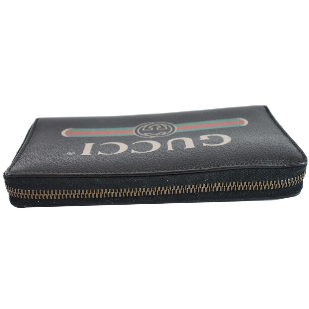 GUCCI Print Leather Zip Around Wallet Black 496317