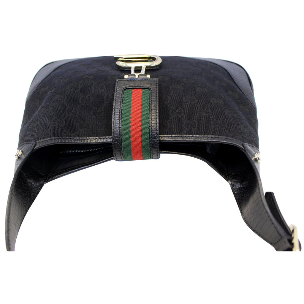 GUCCI GG Canvas Web Hobo Bag Black 130779