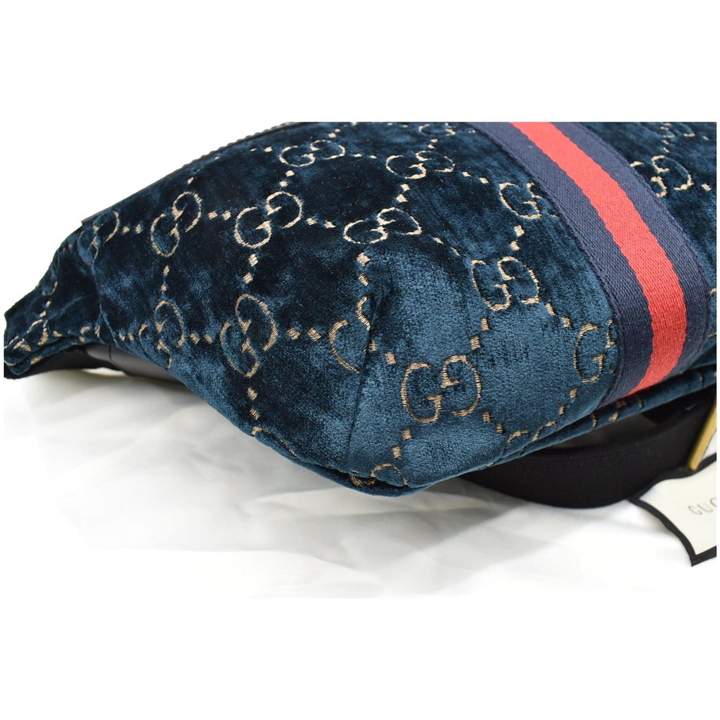 GUCCI GG Monogram Velvet Belt Bumbag Dark Blue 574968