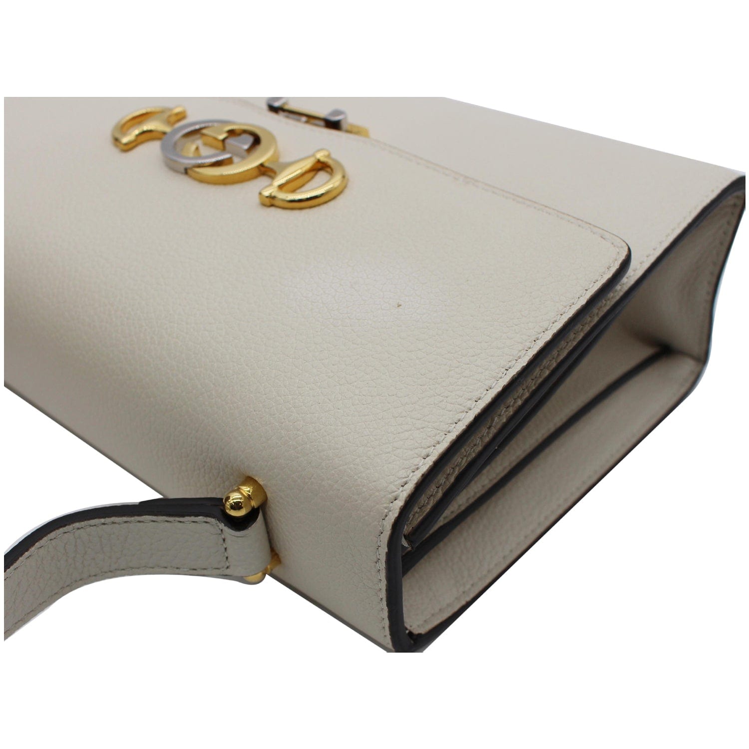GUCCI Zumi Small Grainy Leather Chain Crossbody Bag White 576388