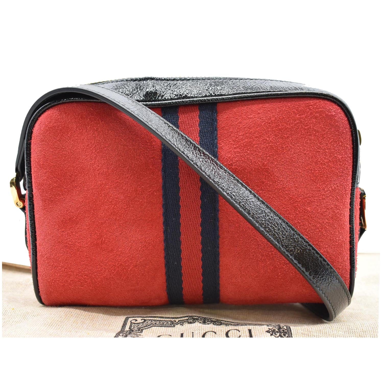 GUCCI Ophidia Mini Web Suede Leather Crossbody Bag Red 517350