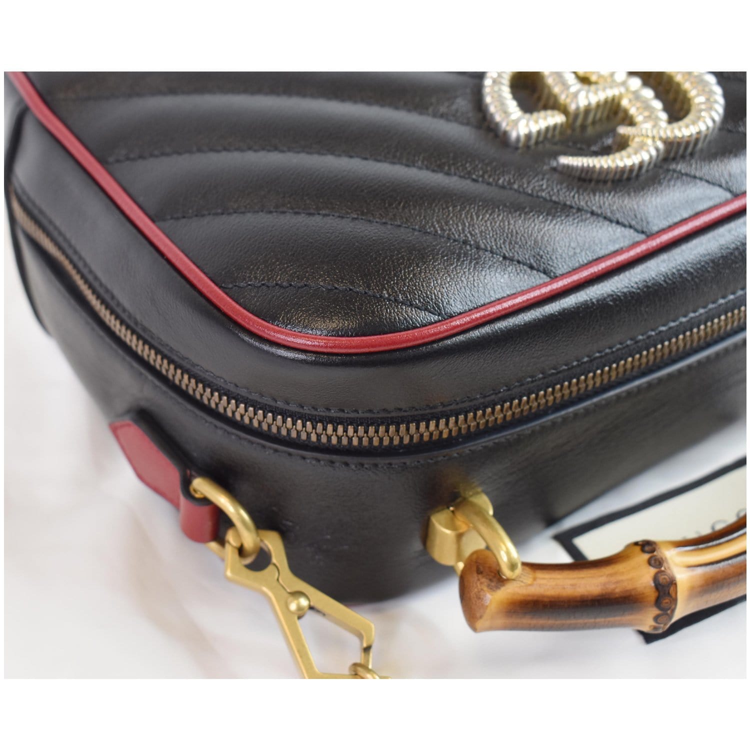 GUCCI GG Marmont Small Bamboo Leather Shoulder Bag Black 602270