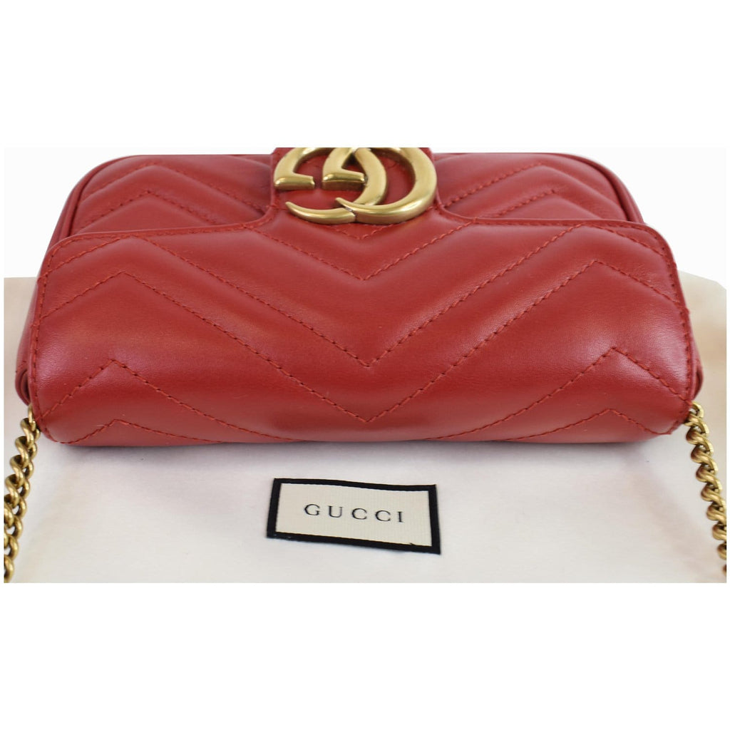 GUCCI GG Marmont Matelasse Leather Super Mini Crossbody Bag Red