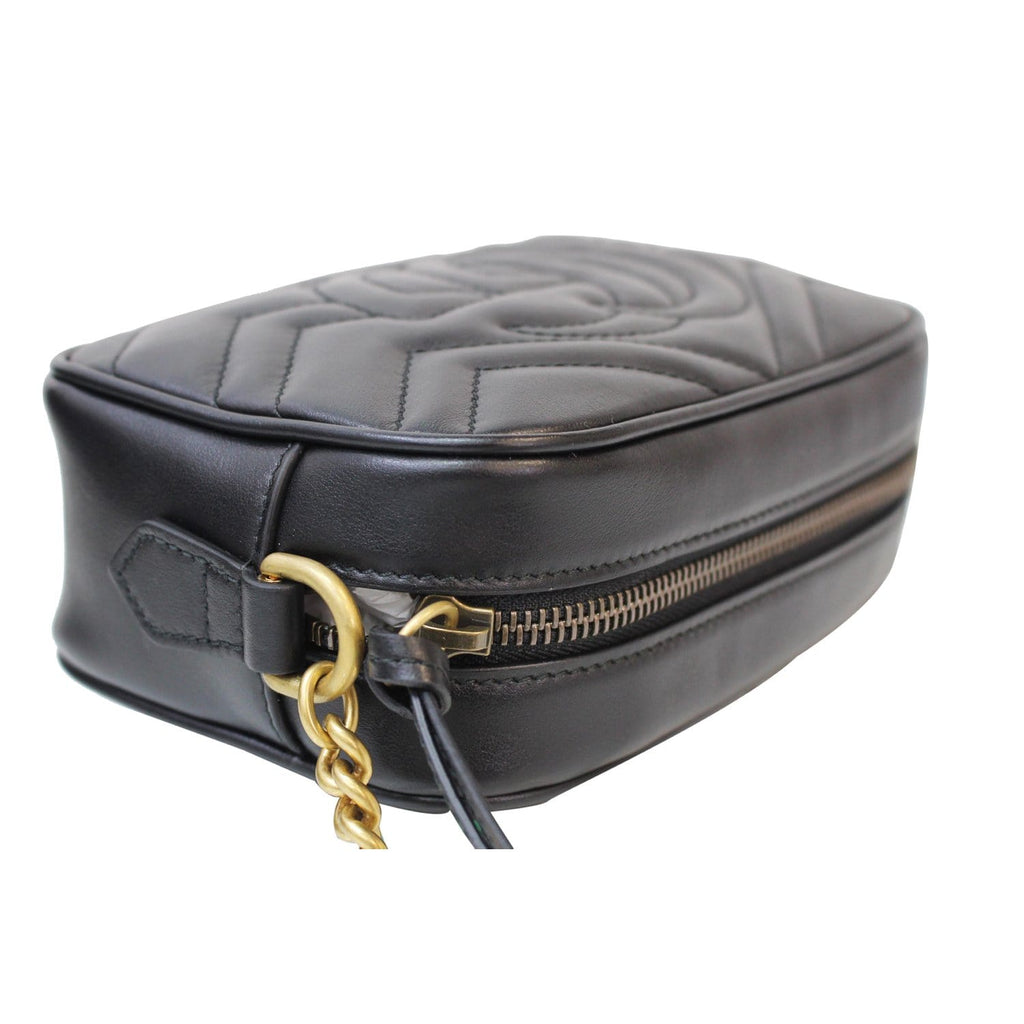 GUCCI GG Marmont Matelasse Mini Leather Crossbody Bag Black 448065
