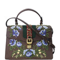 GUCCI Sylvie Embroidered Leather Medium Top Handle Bag Brown 431665