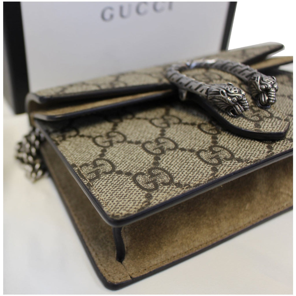 GUCCI Dionysus Super Mini GG Supreme Canvas Shoulder Crossbody Bag Taupe